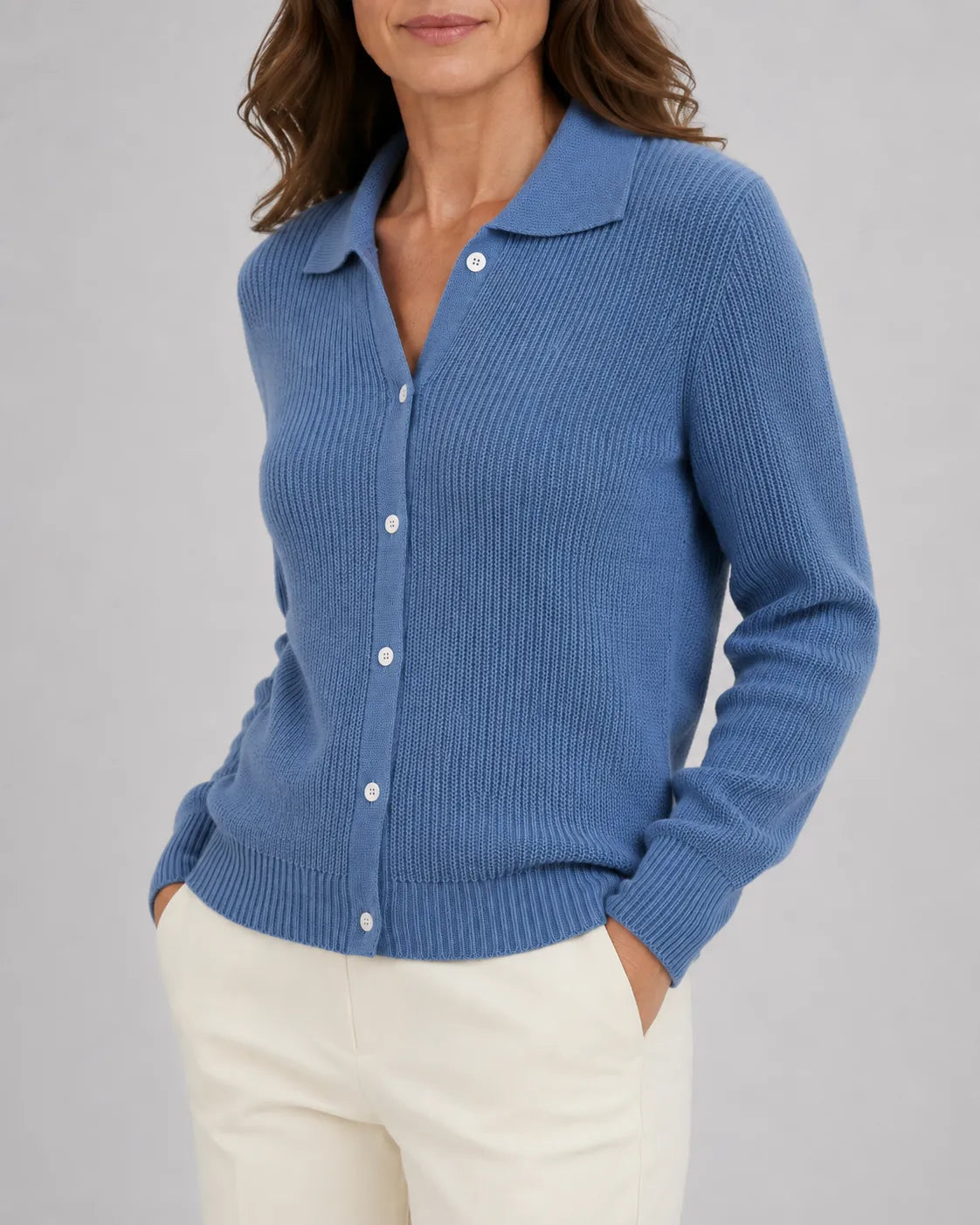Collared Ribbed Knit Cardigan with Button Front