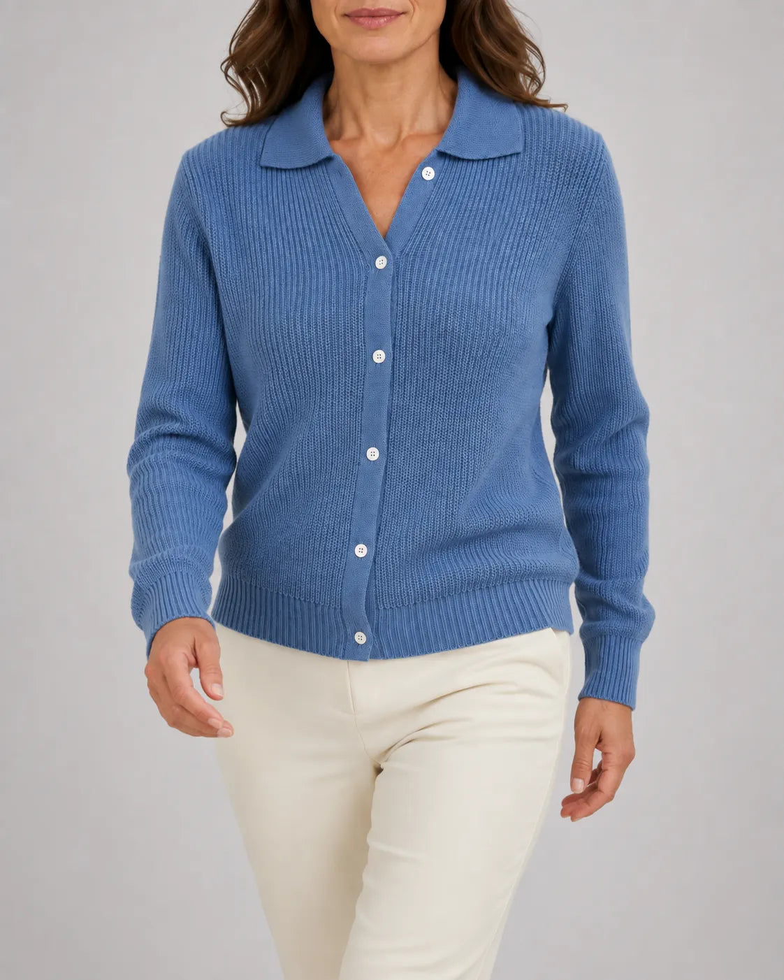 Collared Ribbed Knit Cardigan with Button Front