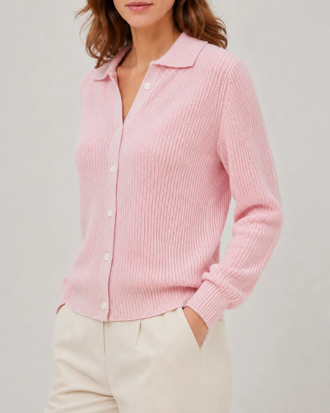 Collared Ribbed Knit Cardigan with Button Front