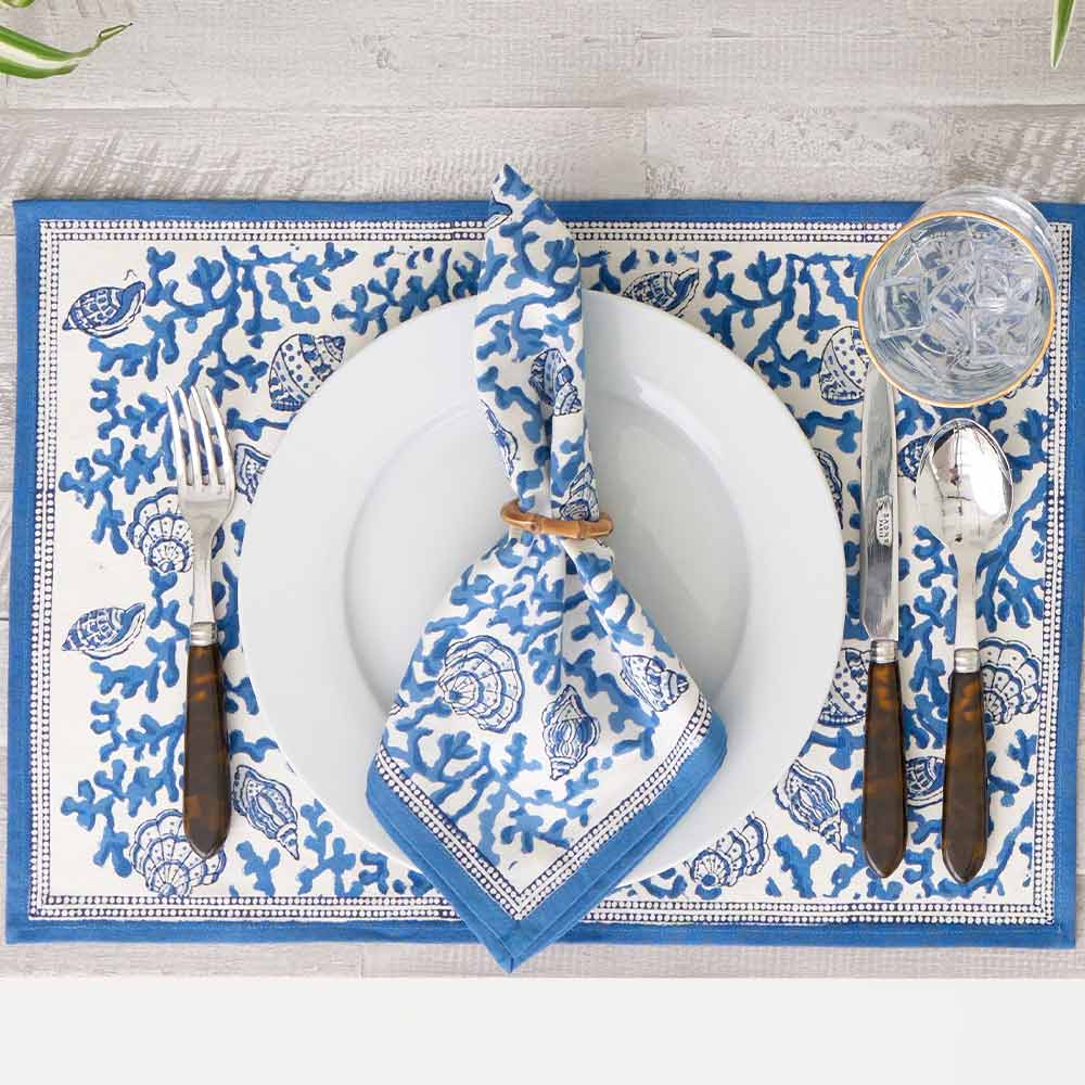 Coral & Shell Blue Placemats | Set 4