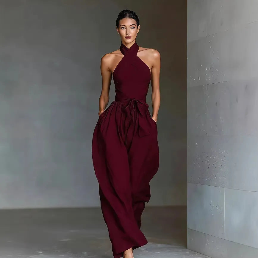 Crisscross Strappy Wide-Leg Jumpsuit Cocktail | Elysian Collection