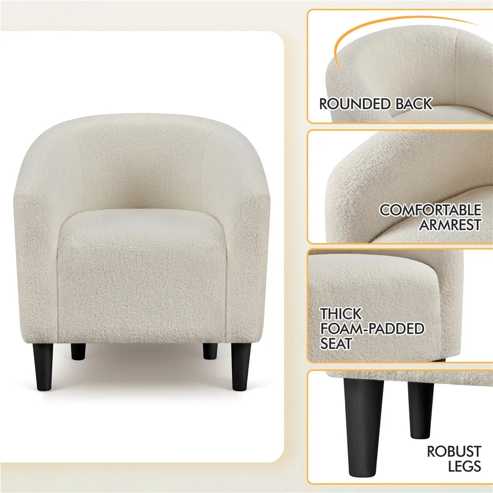Modern Upholstered Boucle Armchair for Living Room, Ivory