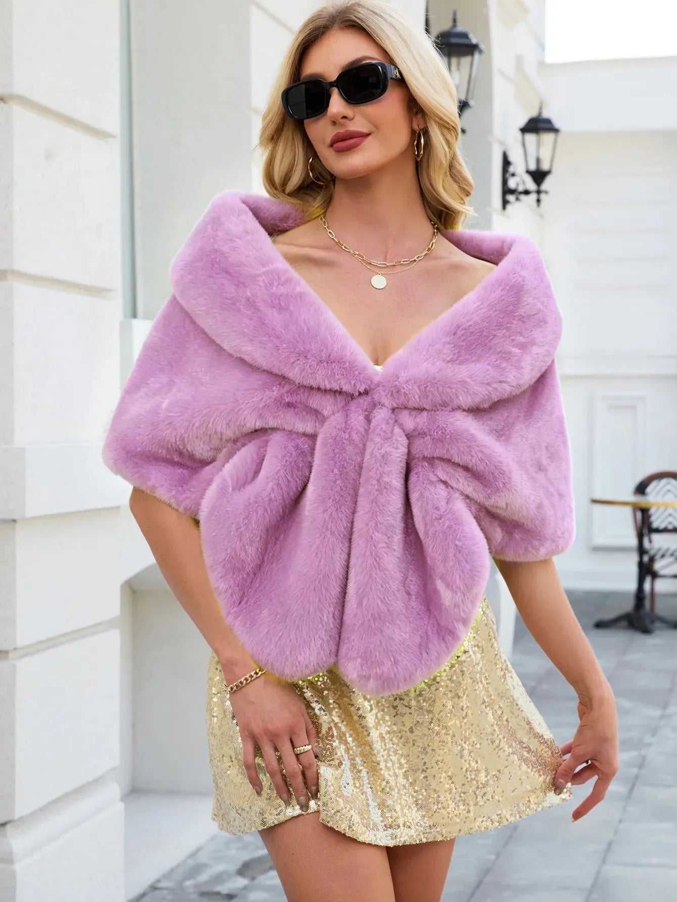 Faux Fox Fur Sleeveless Draped Bridal Wrap Shawl Wedding | Primrose Collection