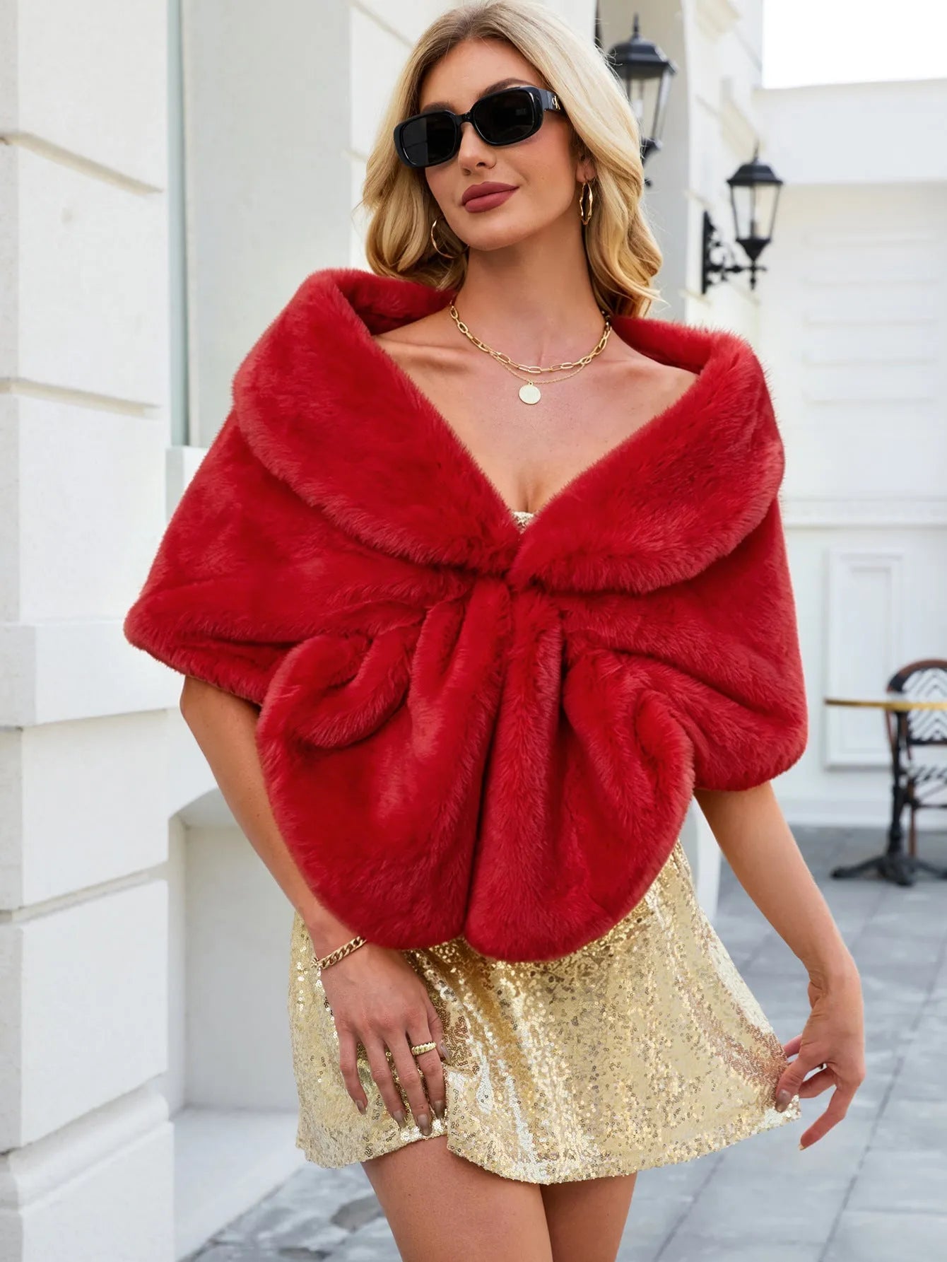 Faux Fox Fur Sleeveless Draped Bridal Wrap Shawl Wedding | Primrose Collection