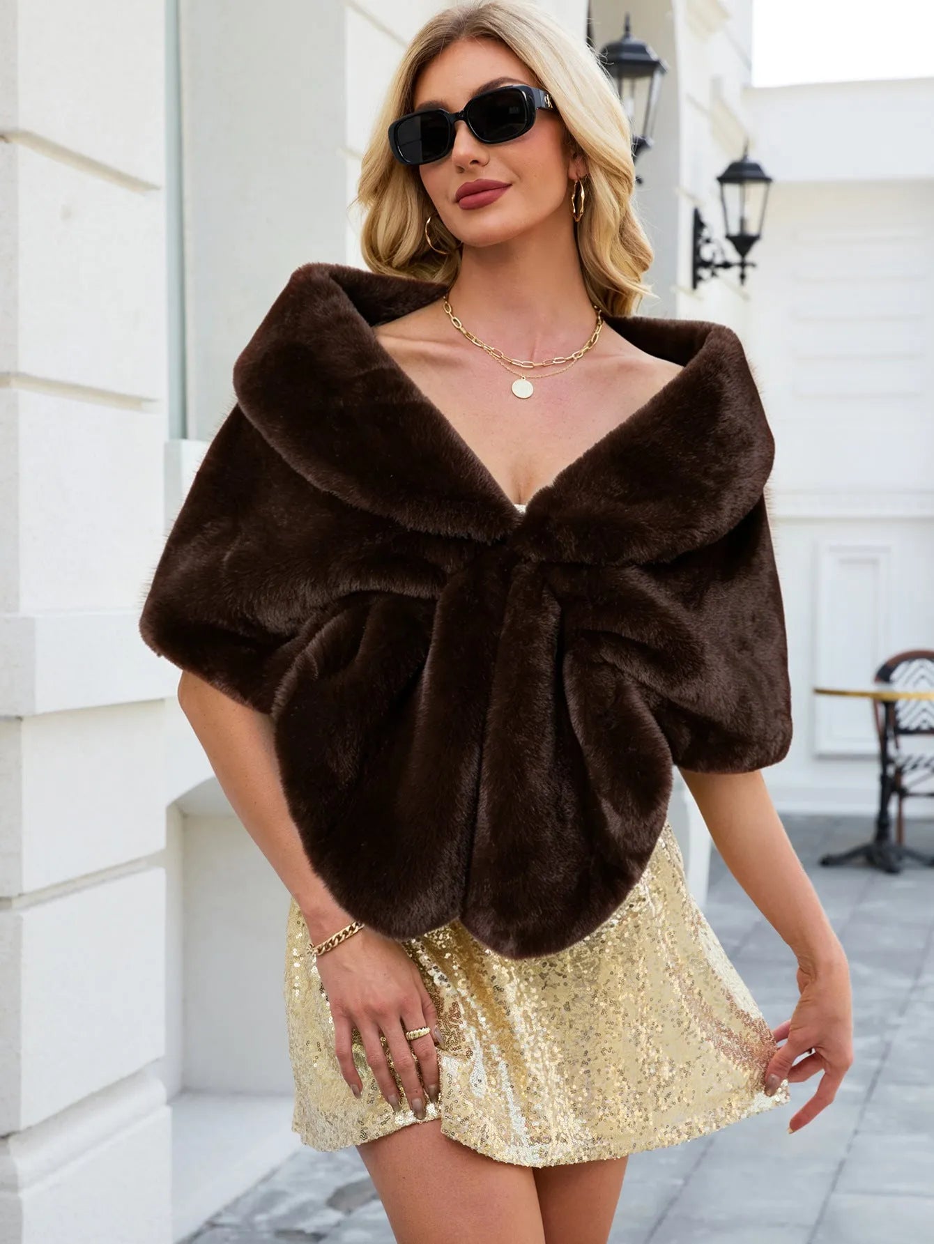 Faux Fox Fur Sleeveless Draped Bridal Wrap Shawl Wedding | Primrose Collection