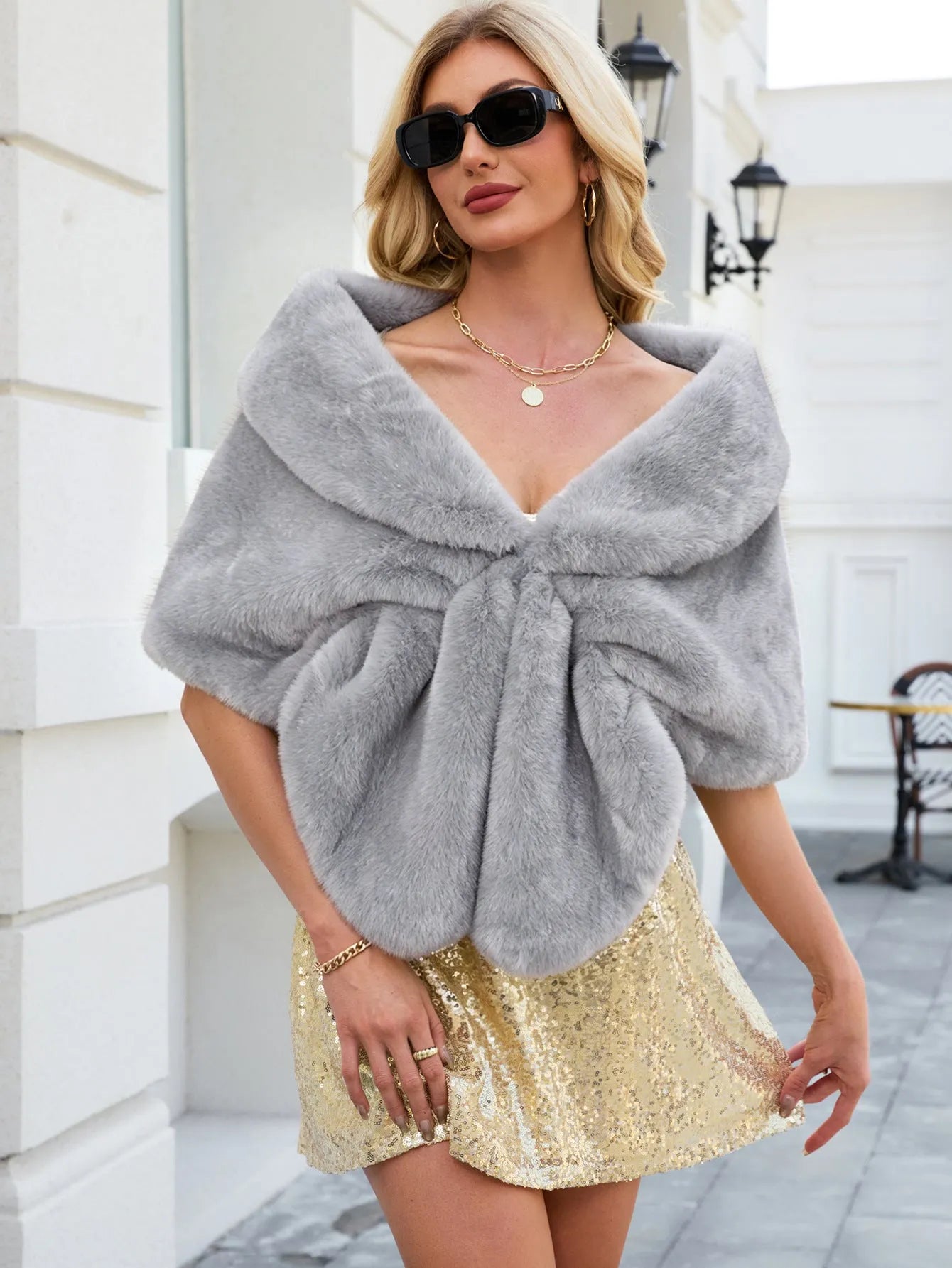 Faux Fox Fur Sleeveless Draped Bridal Wrap Shawl Wedding | Primrose Collection