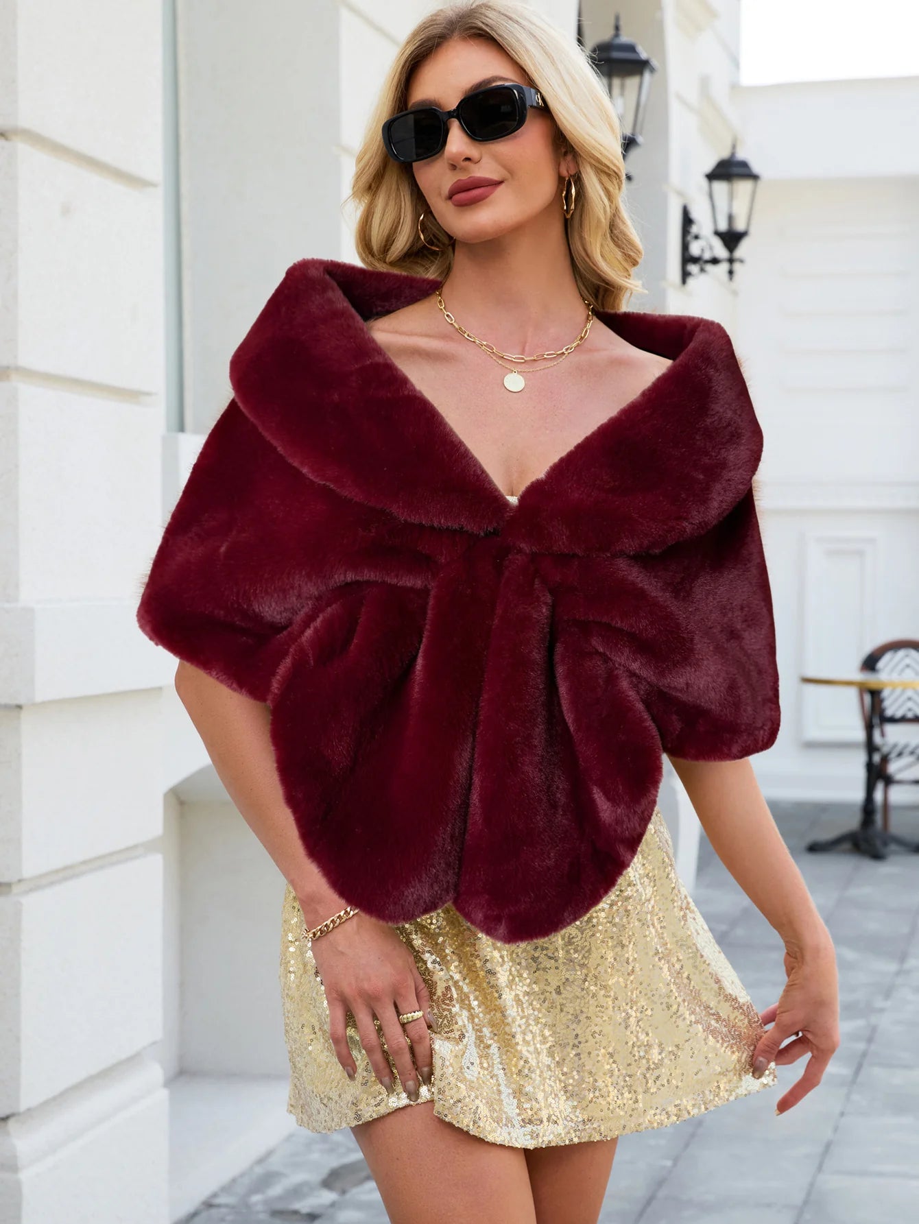 Faux Fox Fur Sleeveless Draped Bridal Wrap Shawl Wedding | Primrose Collection