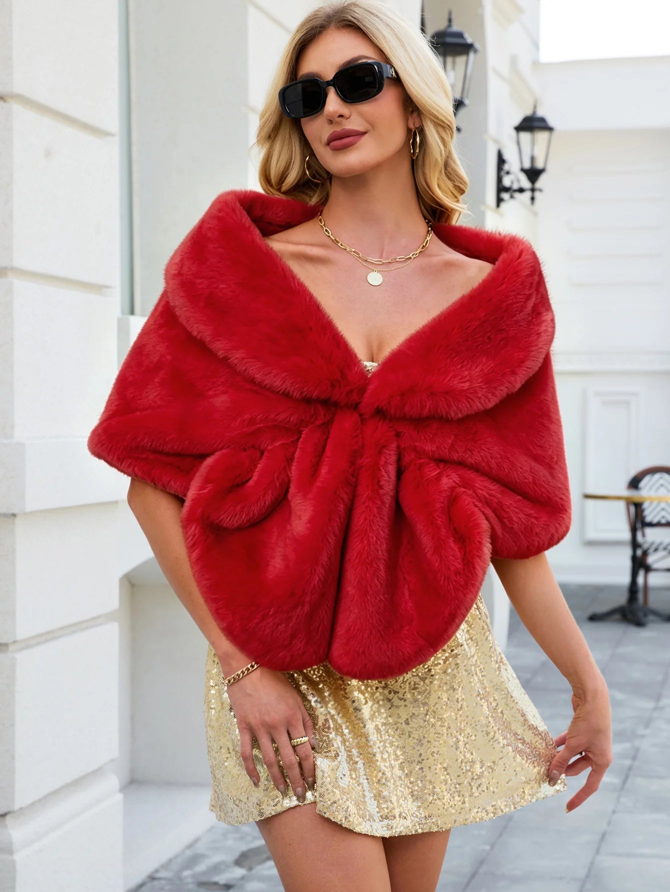 Faux Fox Fur Sleeveless Draped Bridal Wrap Shawl Wedding | Primrose Collection
