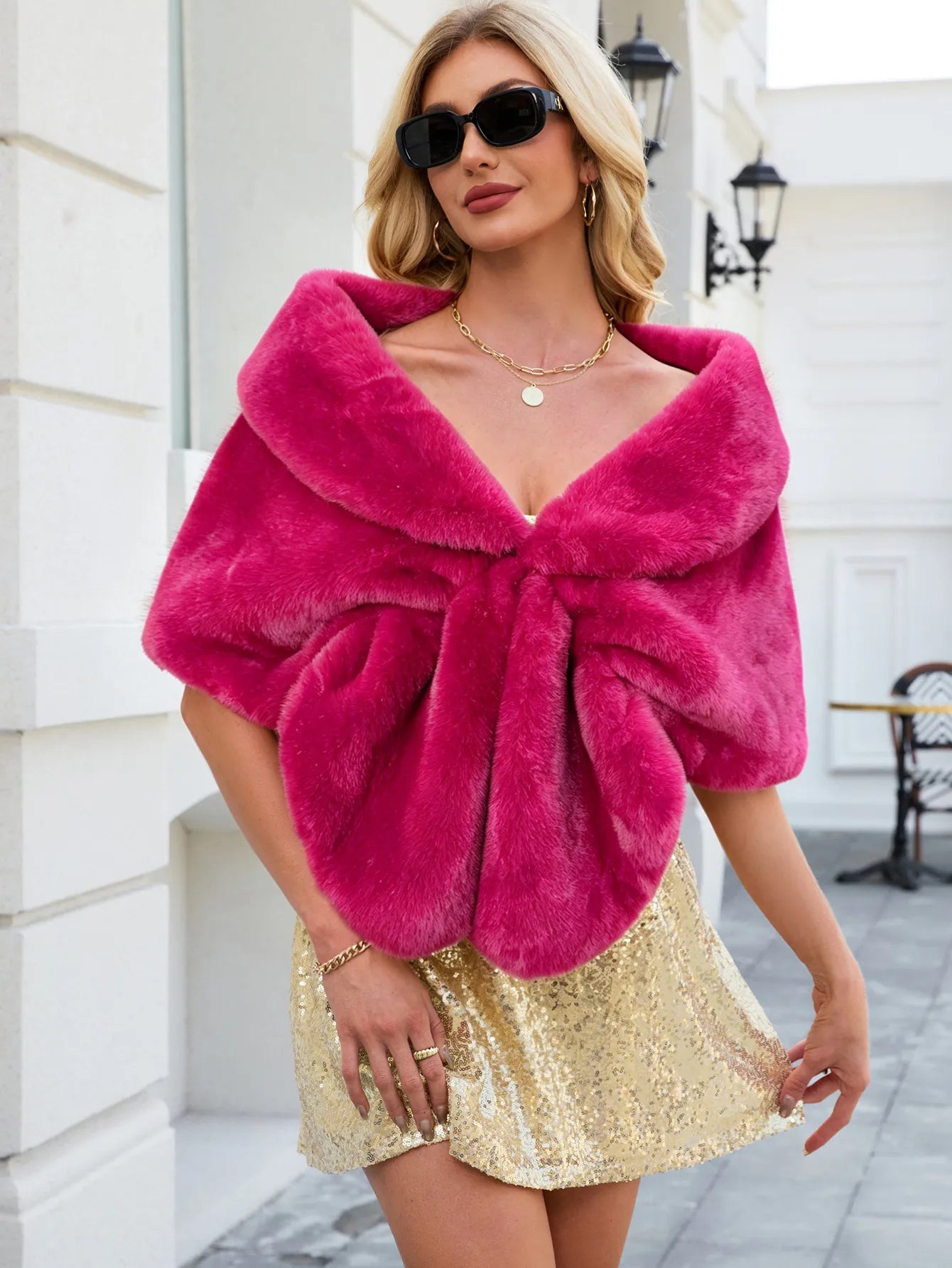 Faux Fox Fur Sleeveless Draped Bridal Wrap Shawl Wedding | Primrose Collection