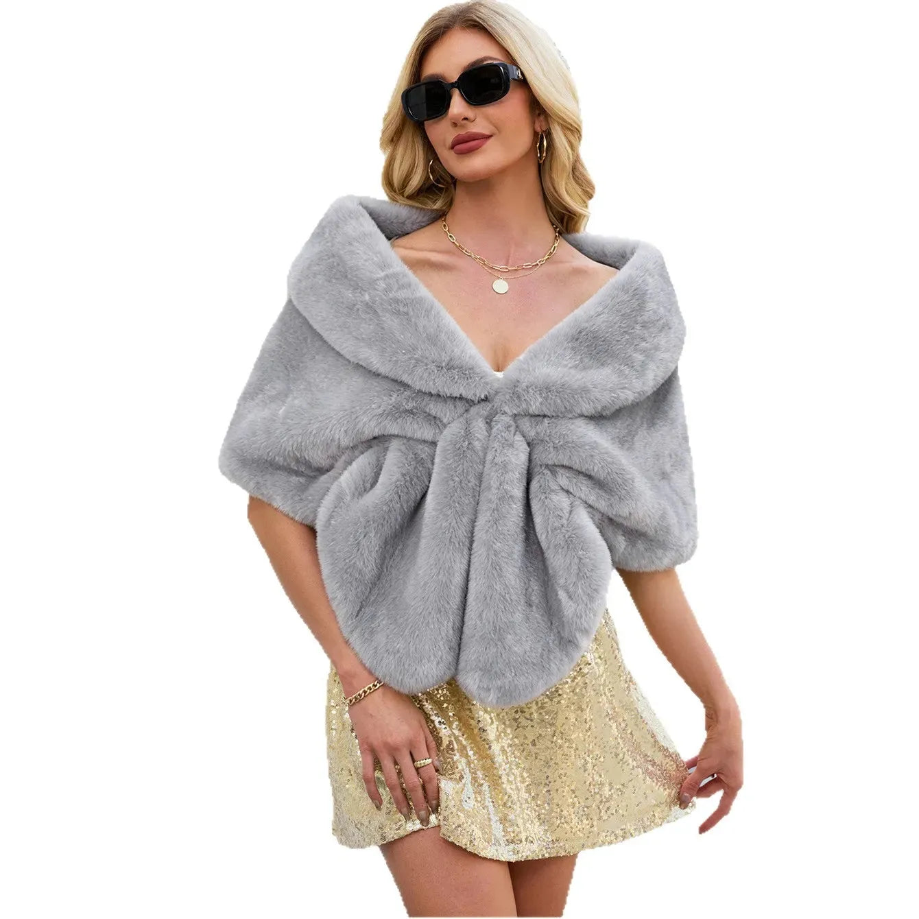 Faux Fox Fur Sleeveless Draped Bridal Wrap Shawl Wedding | Primrose Collection
