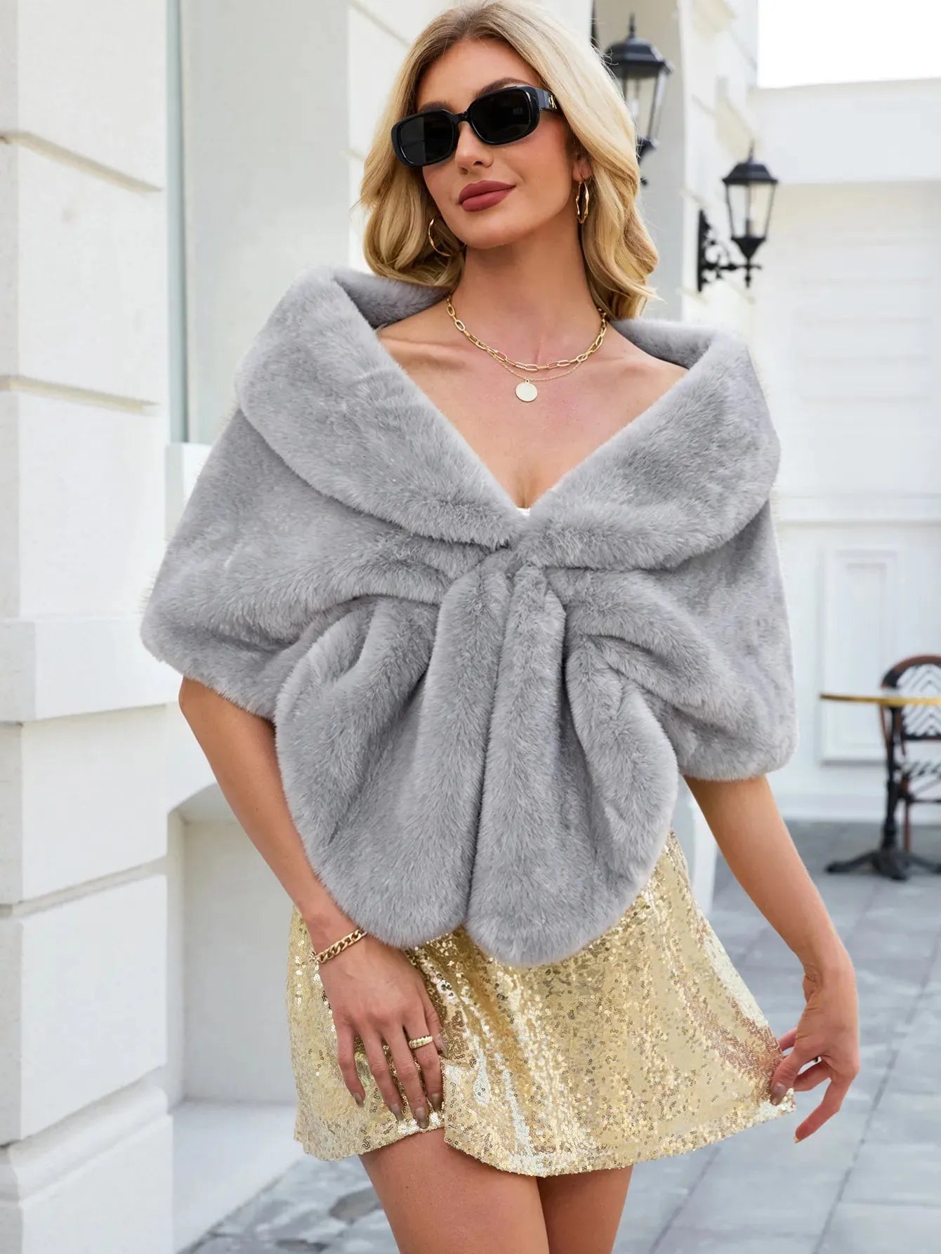 Faux Fox Fur Sleeveless Draped Bridal Wrap Shawl Wedding | Primrose Collection