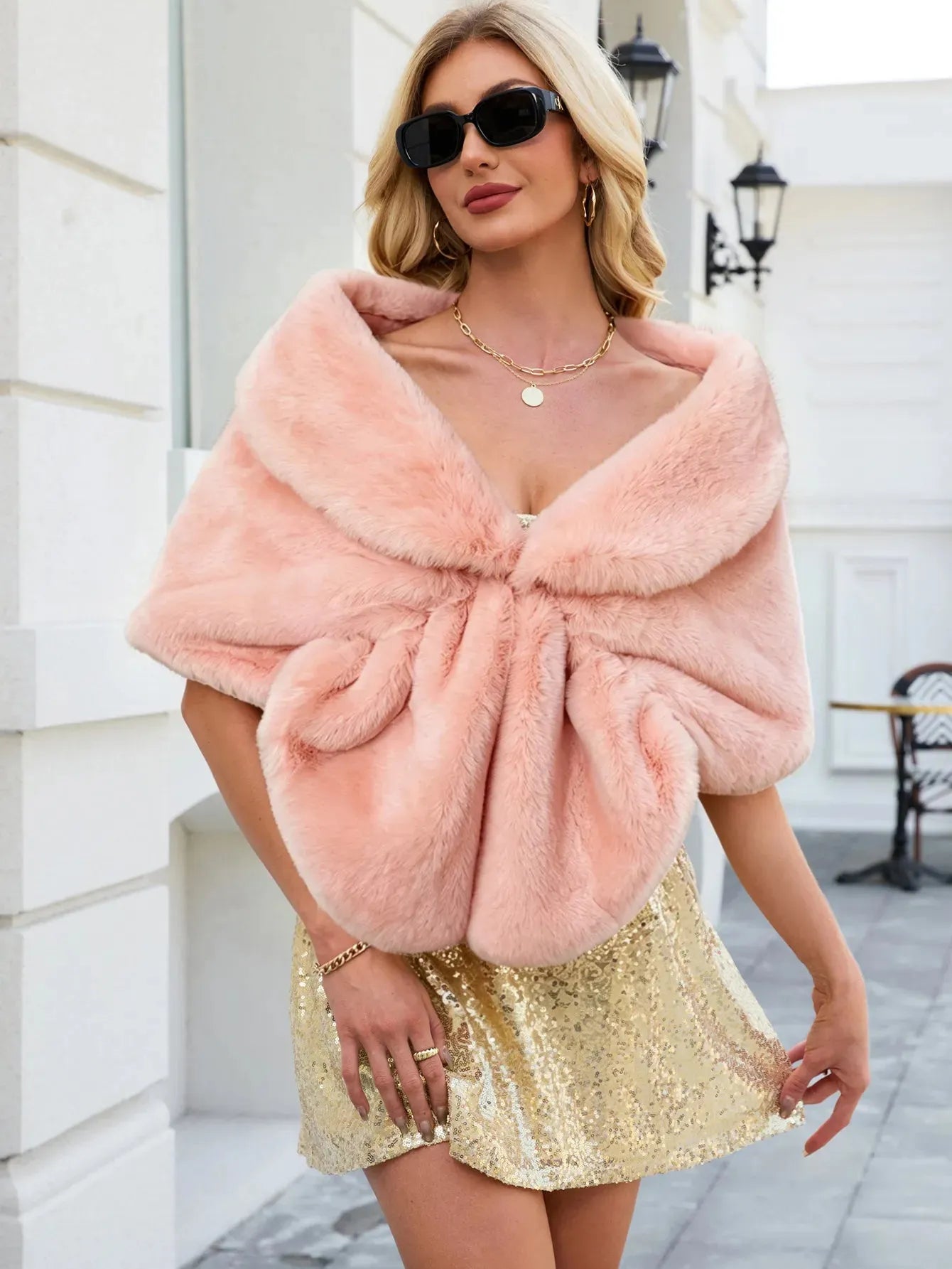 Faux Fox Fur Sleeveless Draped Bridal Wrap Shawl Wedding | Primrose Collection