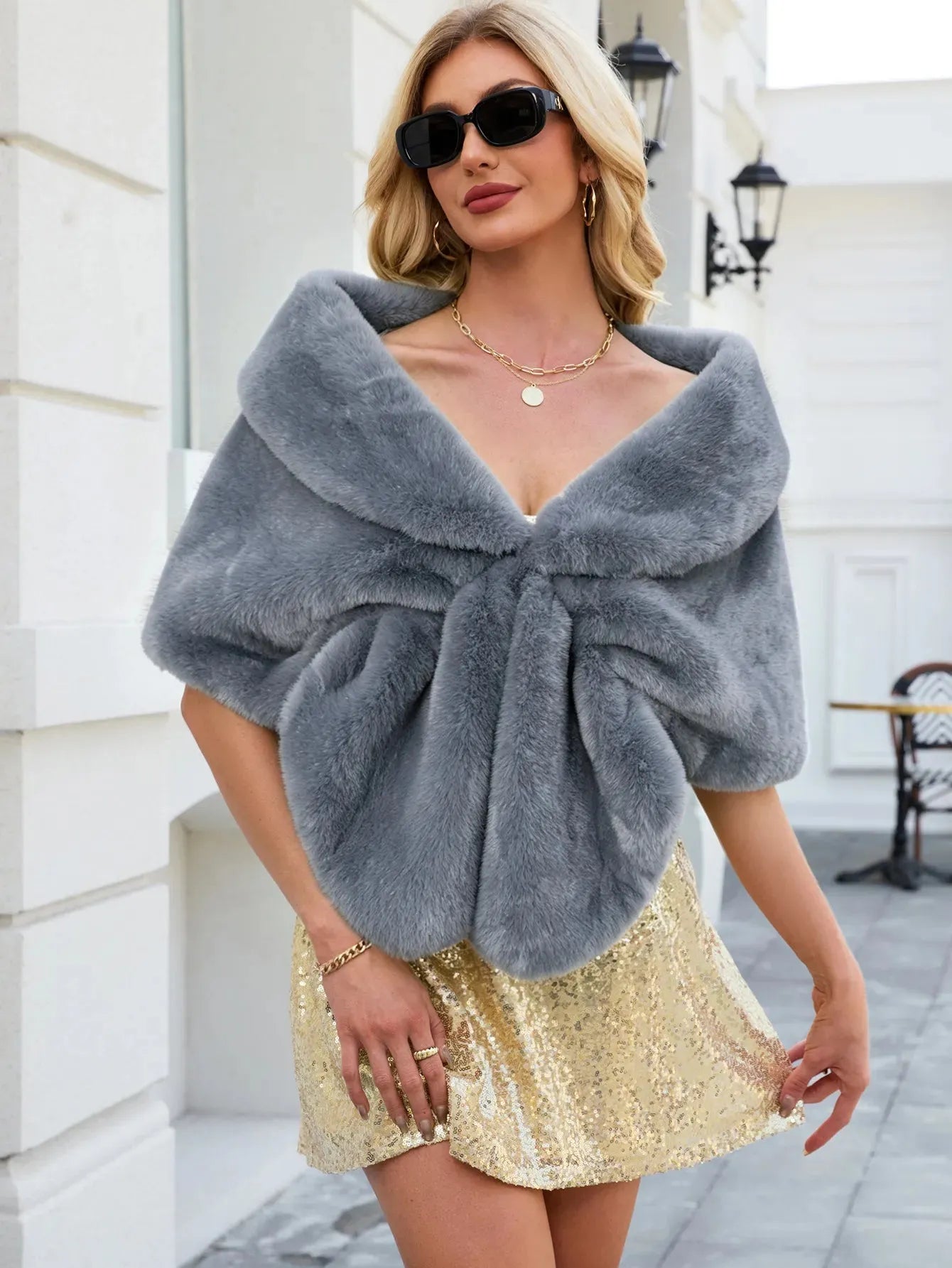 Faux Fox Fur Sleeveless Draped Bridal Wrap Shawl Wedding | Primrose Collection
