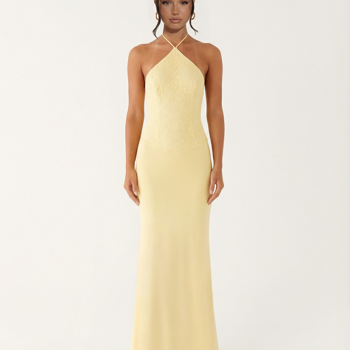 Bessie | Halter Neck Maxi Dress with Lace Bodice