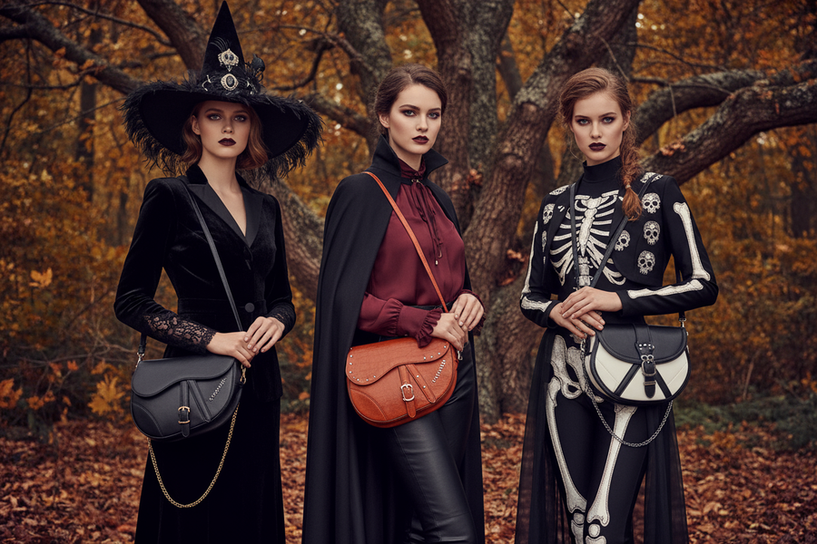 Halloween dressed women with saddle bag