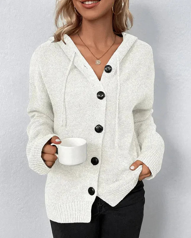Hooded Knit Cardigan with Button Front