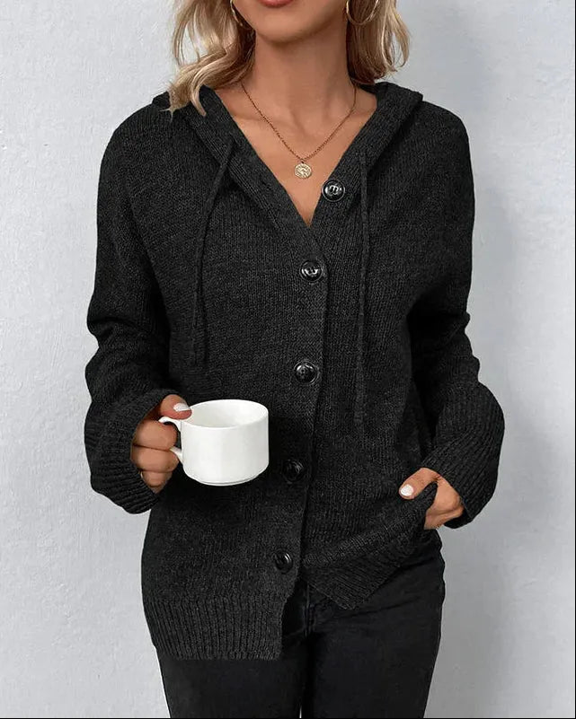 Hooded Knit Cardigan with Button Front