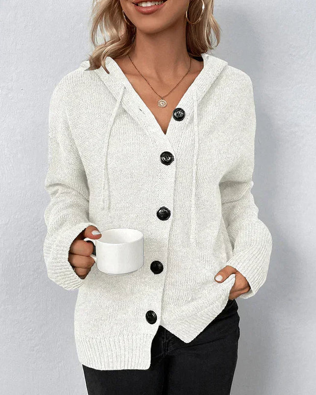 Hooded Knit Cardigan with Button Front