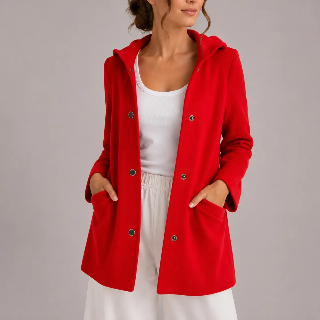 Hooded Longline Knit Cardigan with Button Front and Pockets