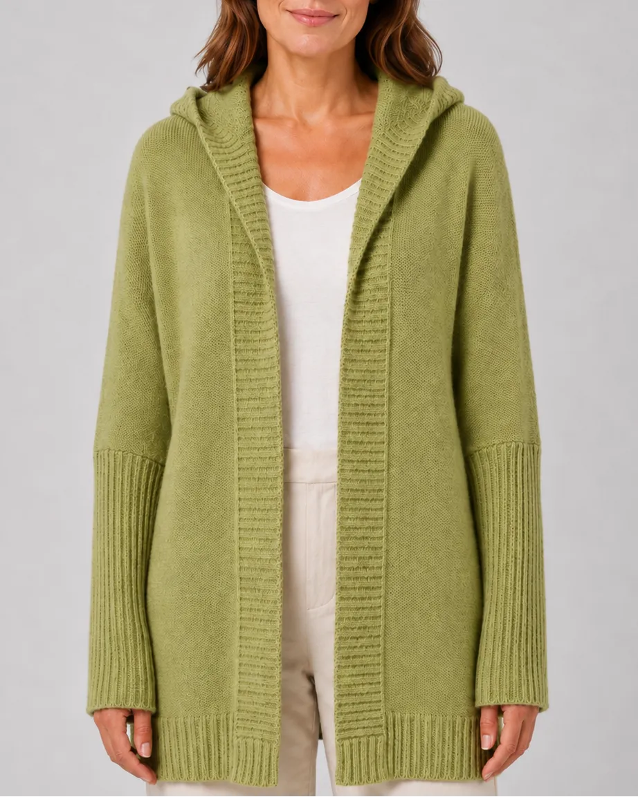 Hooded Longline Ribbed Cardigan with Open Front