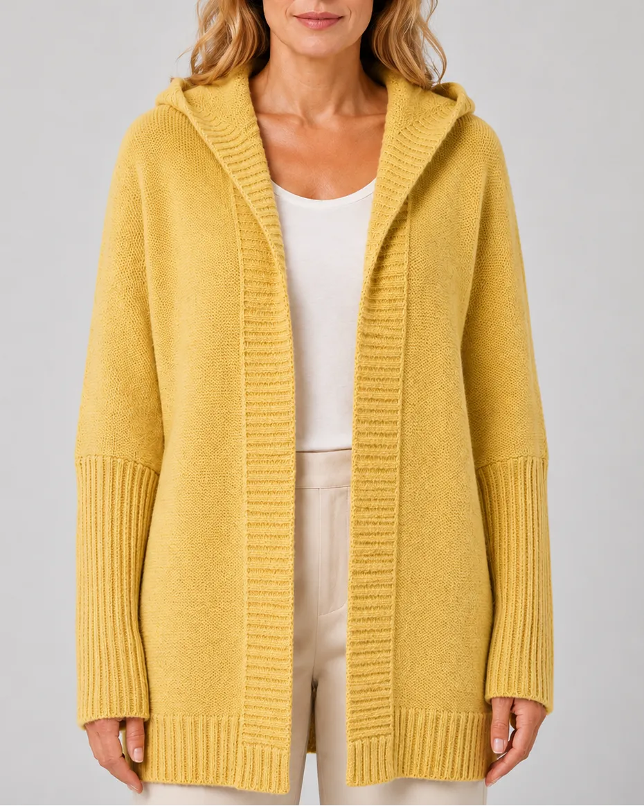 Hooded Longline Ribbed Cardigan with Open Front