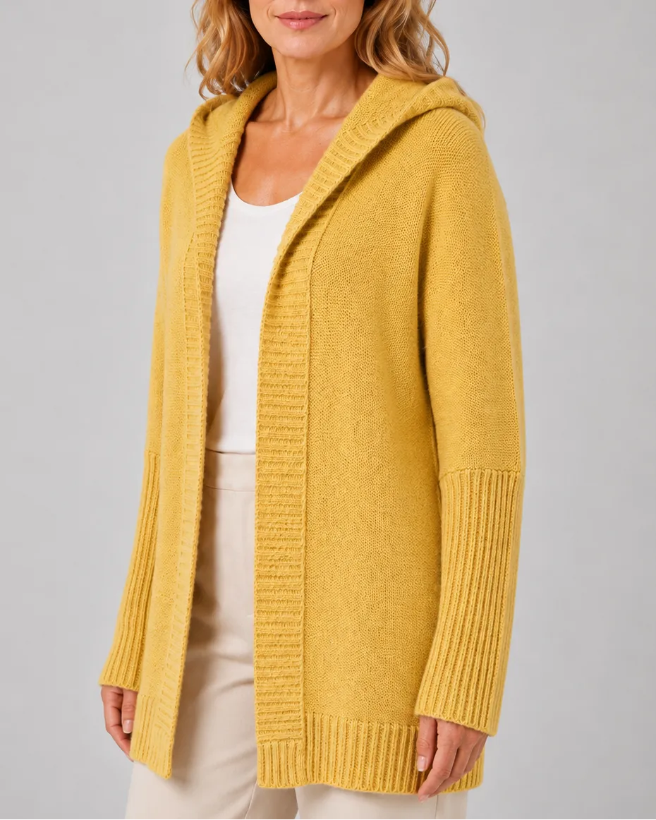 Hooded Longline Ribbed Cardigan with Open Front