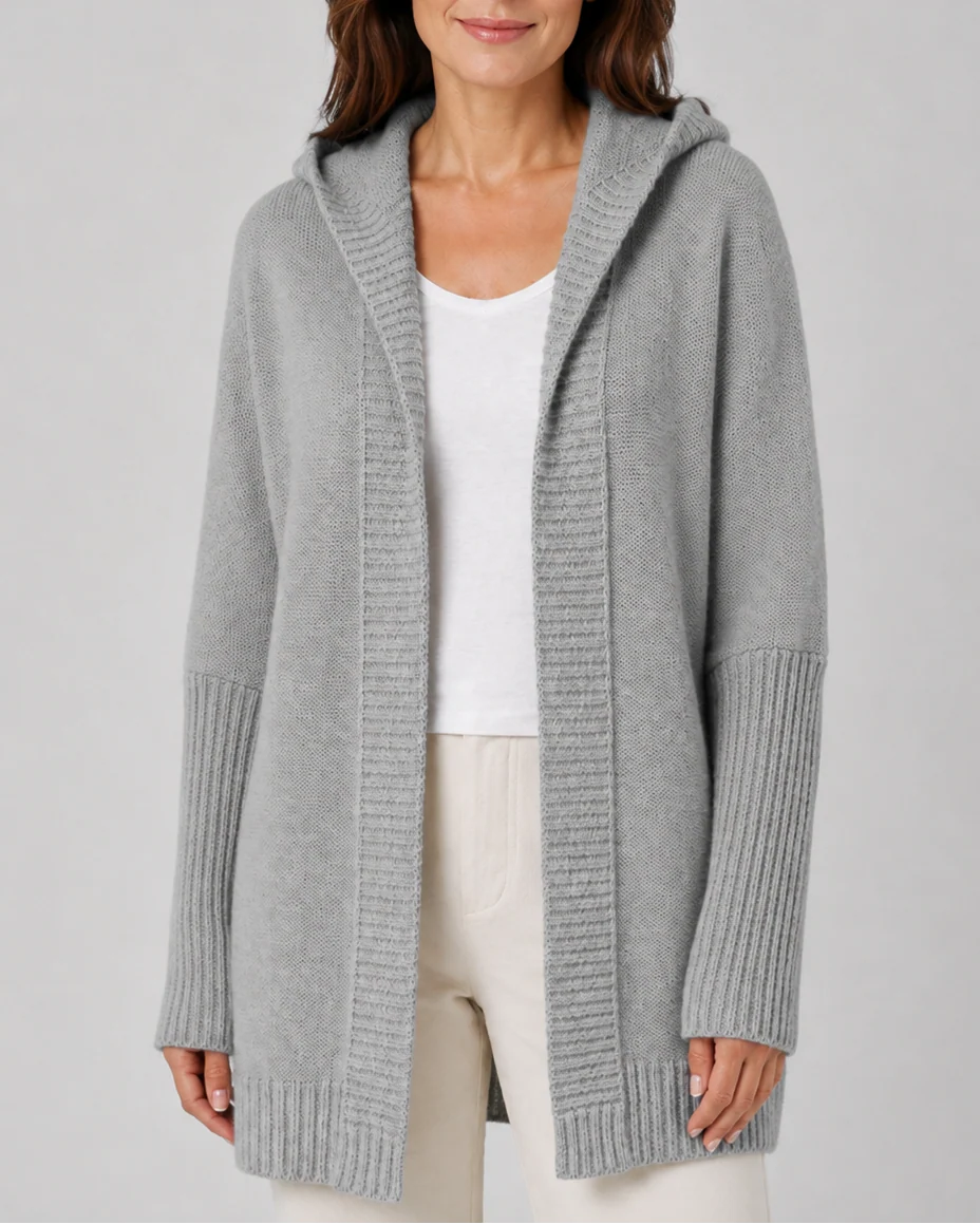 Hooded Longline Ribbed Cardigan with Open Front