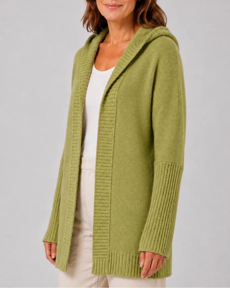 Hooded Longline Ribbed Cardigan with Open Front