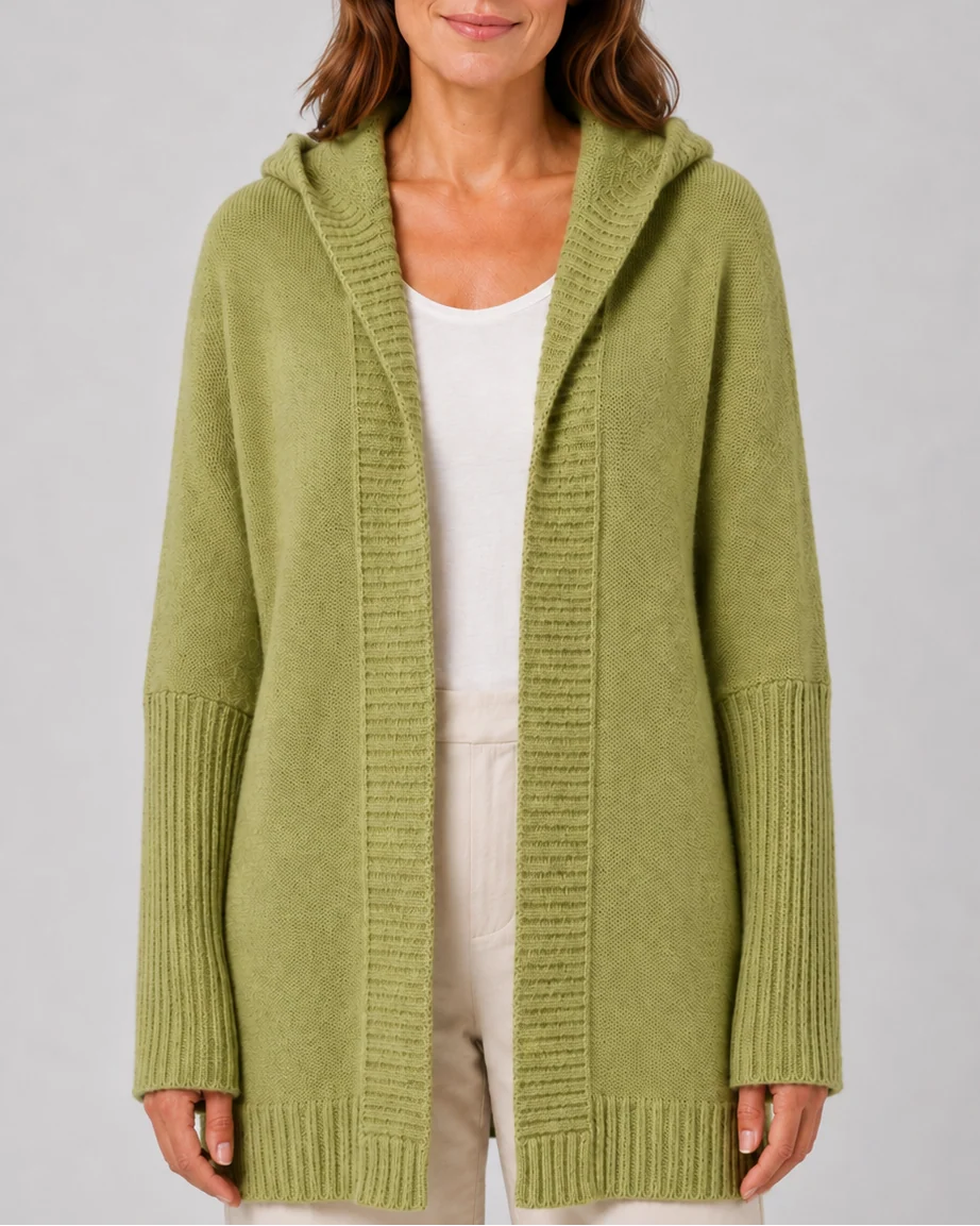 Hooded Longline Ribbed Cardigan with Open Front