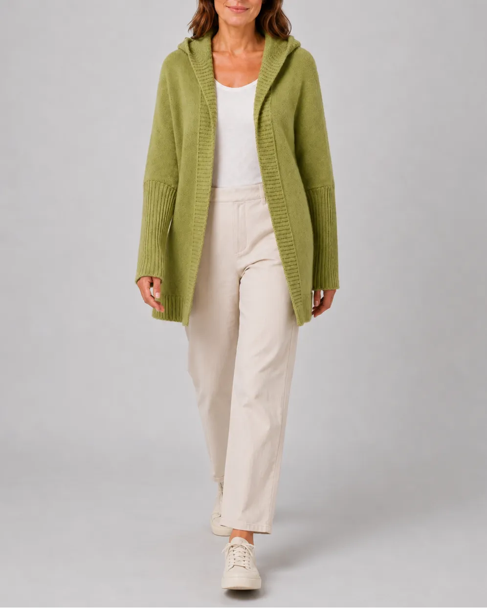 Hooded Longline Ribbed Cardigan with Open Front