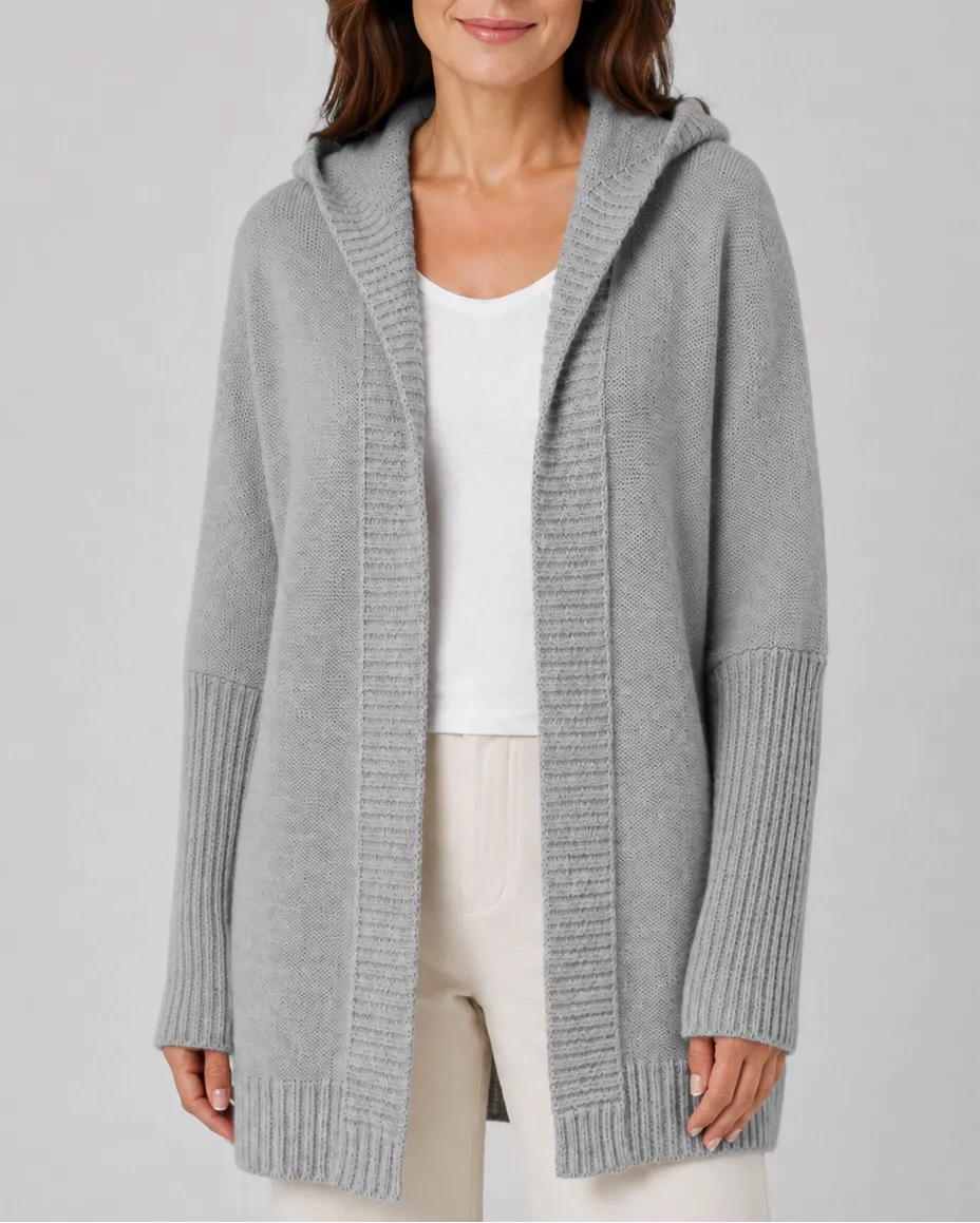 Hooded Longline Ribbed Cardigan with Open Front