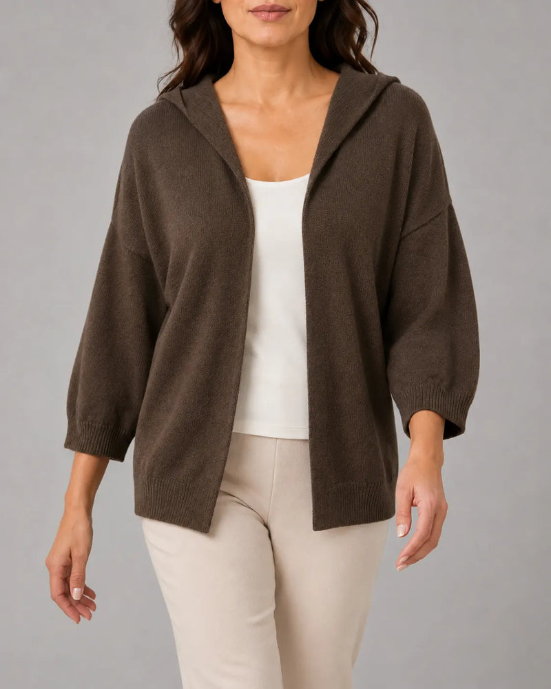 Hooded Ribbed Knit Cardigan with Open Front
