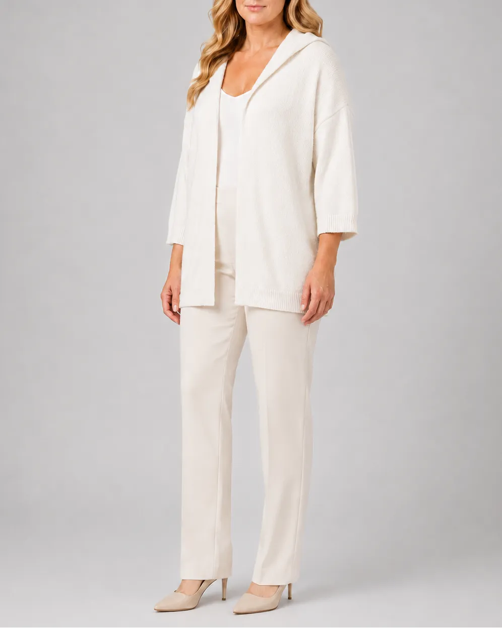 Hooded Ribbed Knit Cardigan with Open Front