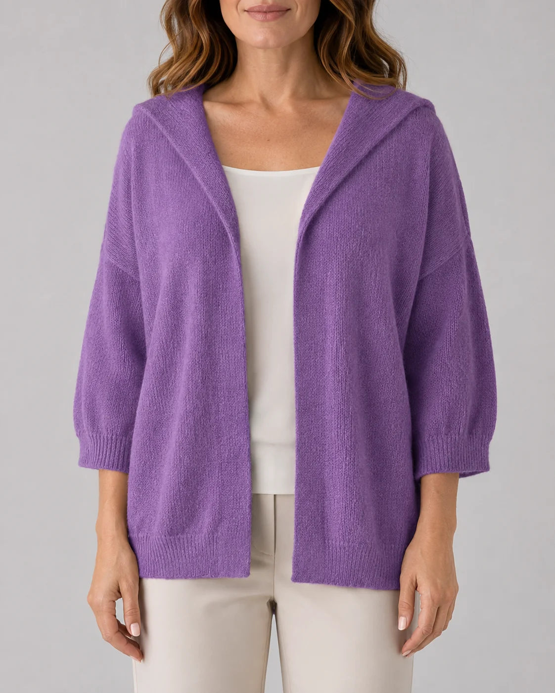 Hooded Ribbed Knit Cardigan with Open Front