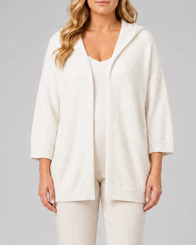 Hooded Ribbed Knit Cardigan with Open Front