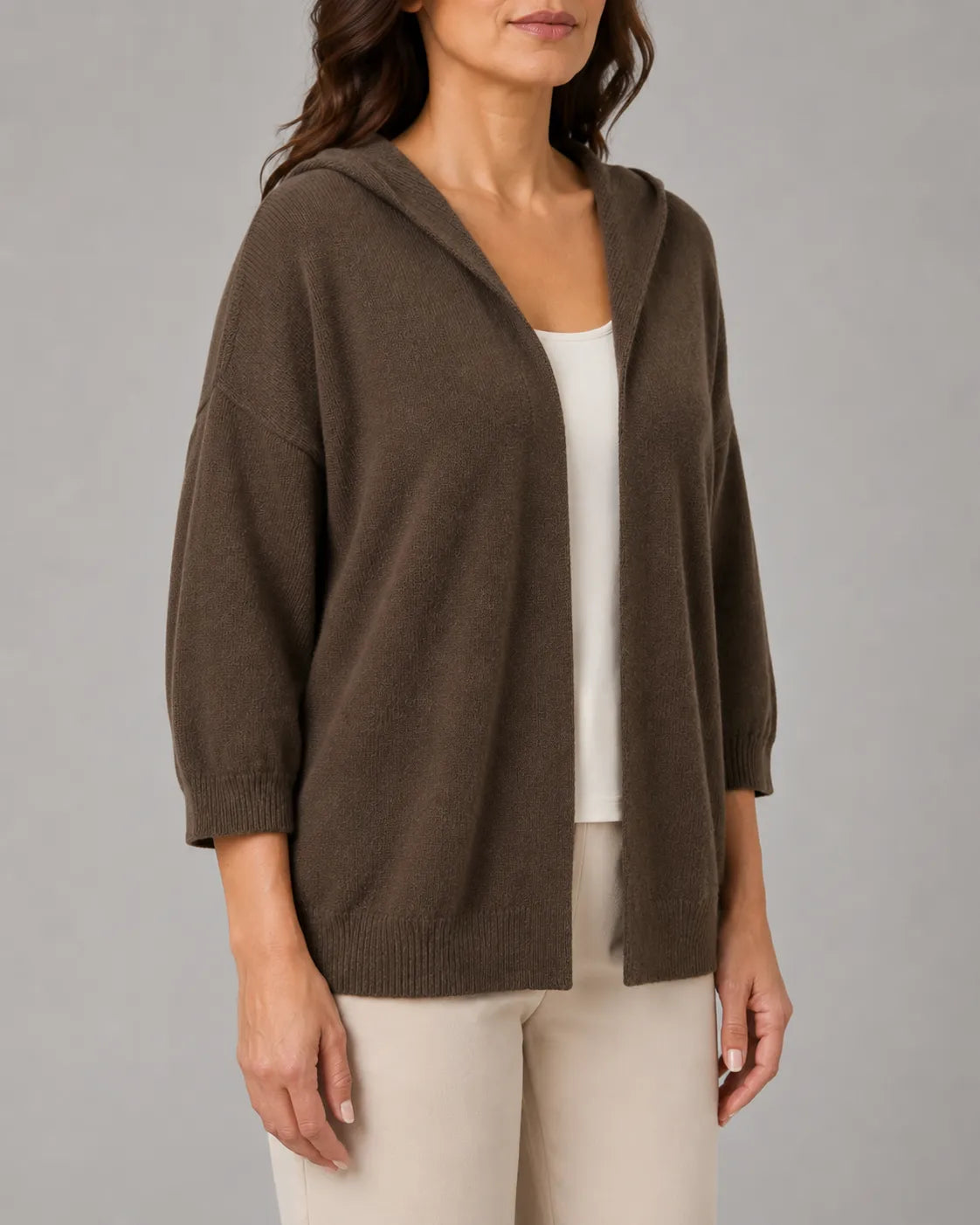 Hooded Ribbed Knit Cardigan with Open Front