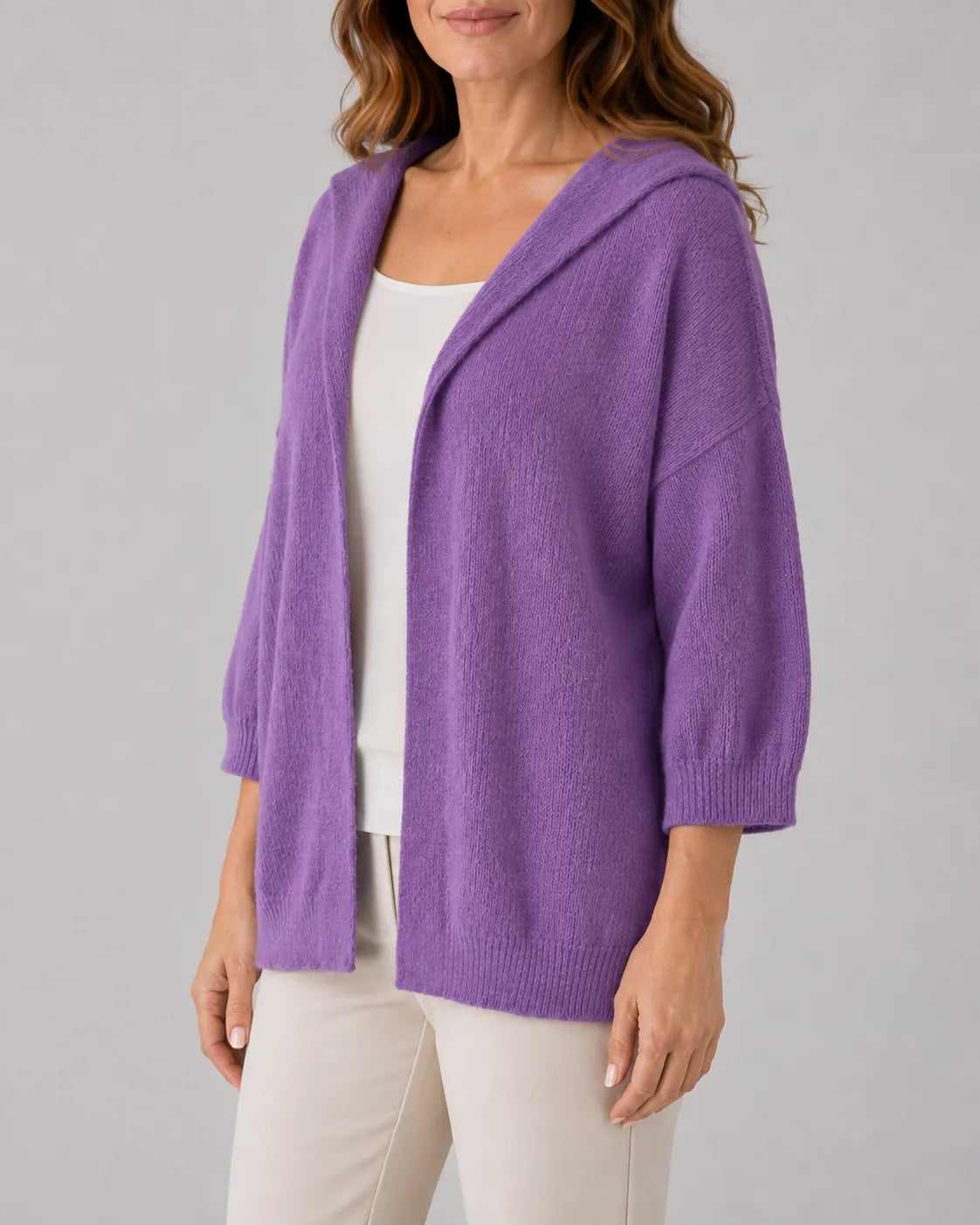 Hooded Ribbed Knit Cardigan with Open Front