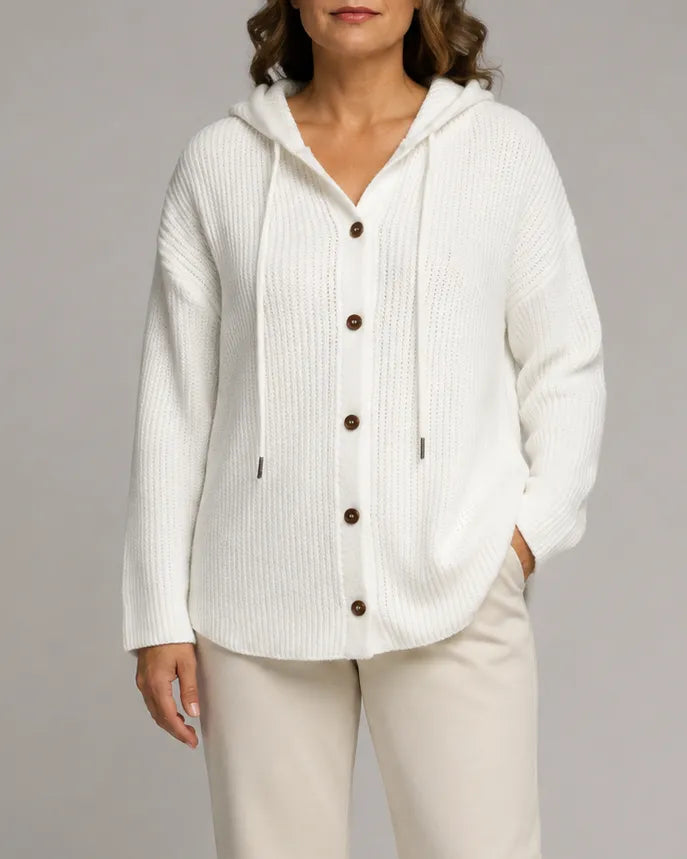 Hooded Textured Knit Cardigan with Button Front