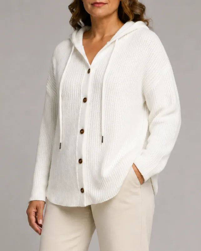 Hooded Textured Knit Cardigan with Button Front