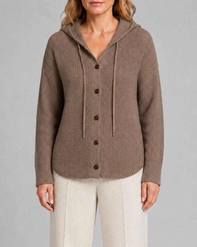 Hooded Textured Knit Cardigan with Button Front
