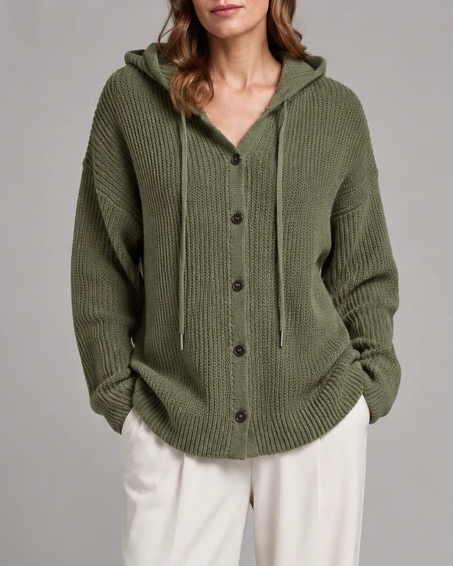 Hooded Textured Knit Cardigan with Button Front
