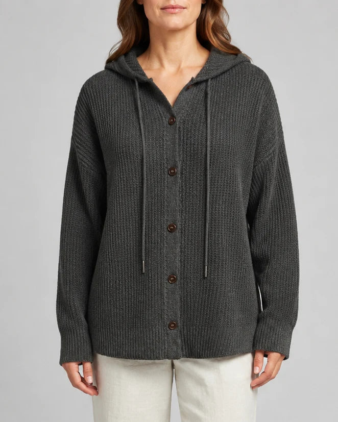 Hooded Textured Knit Cardigan with Button Front