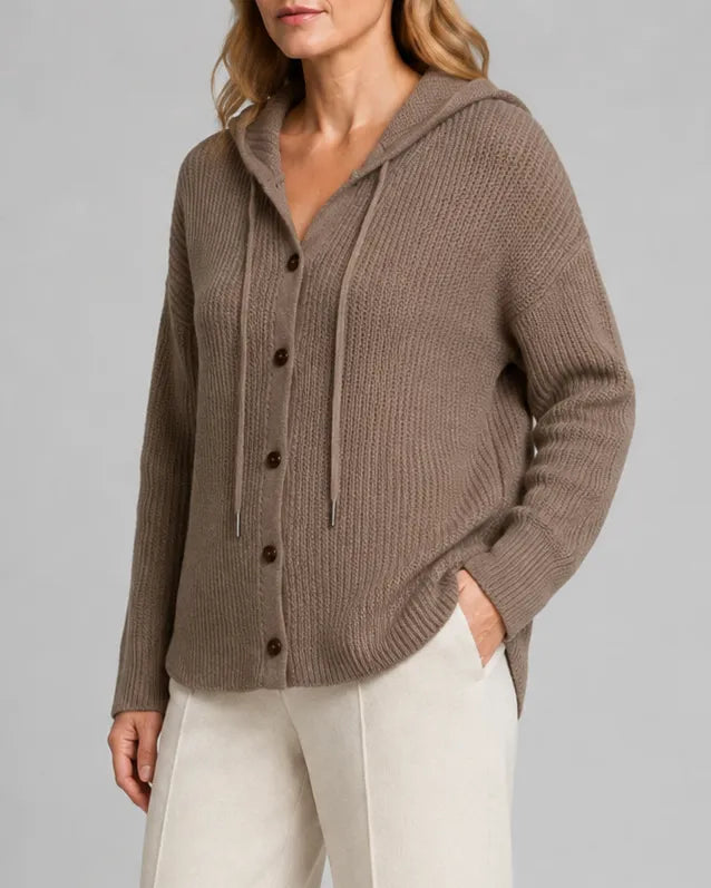 Hooded Textured Knit Cardigan with Button Front