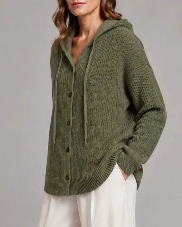 Hooded Textured Knit Cardigan with Button Front