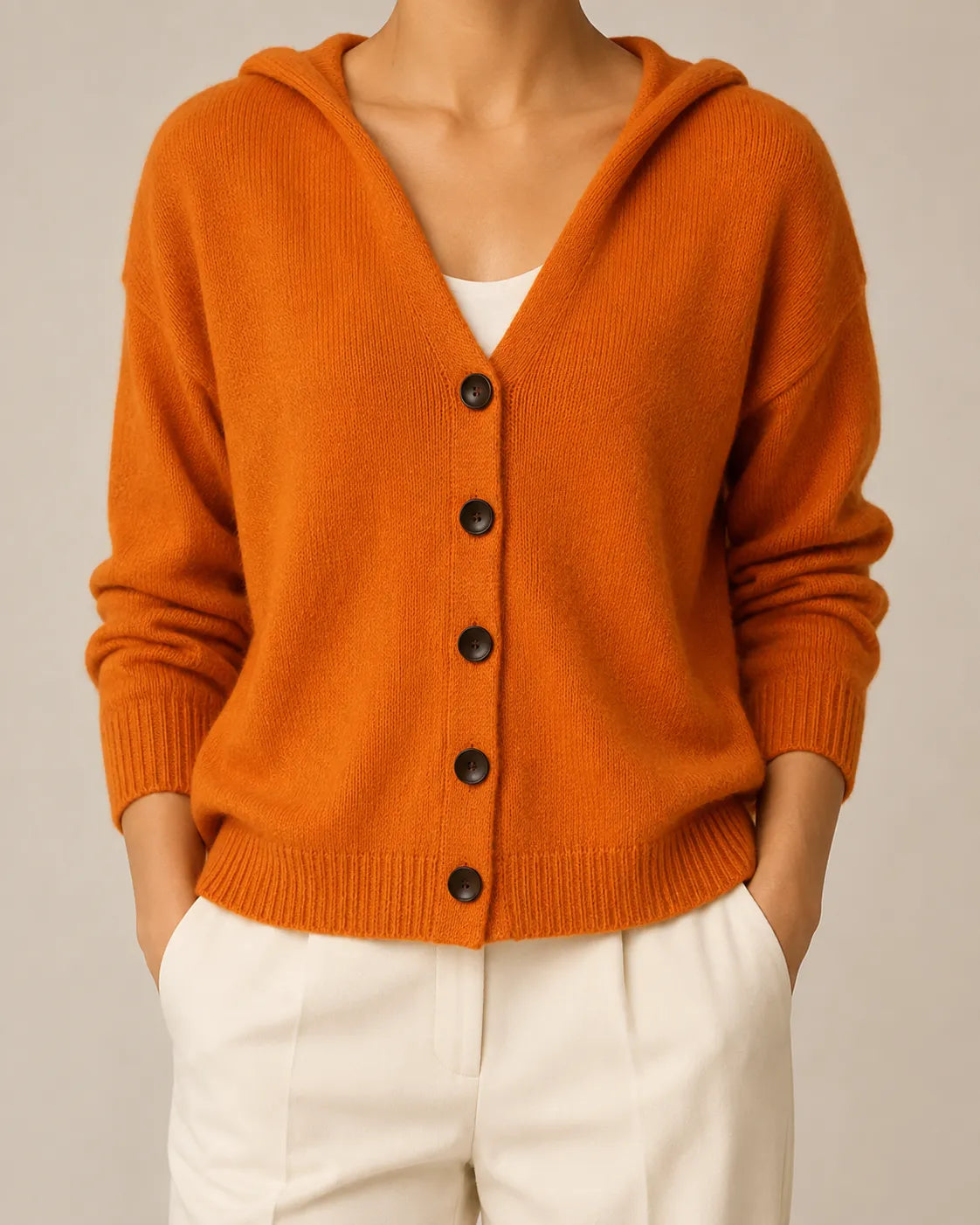 Hooded V-Neck Button Front Knit Cardigan