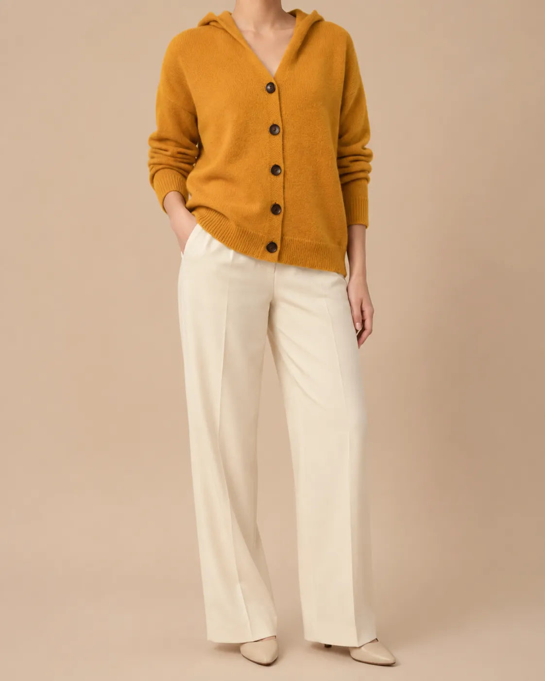 Hooded V-Neck Button Front Knit Cardigan