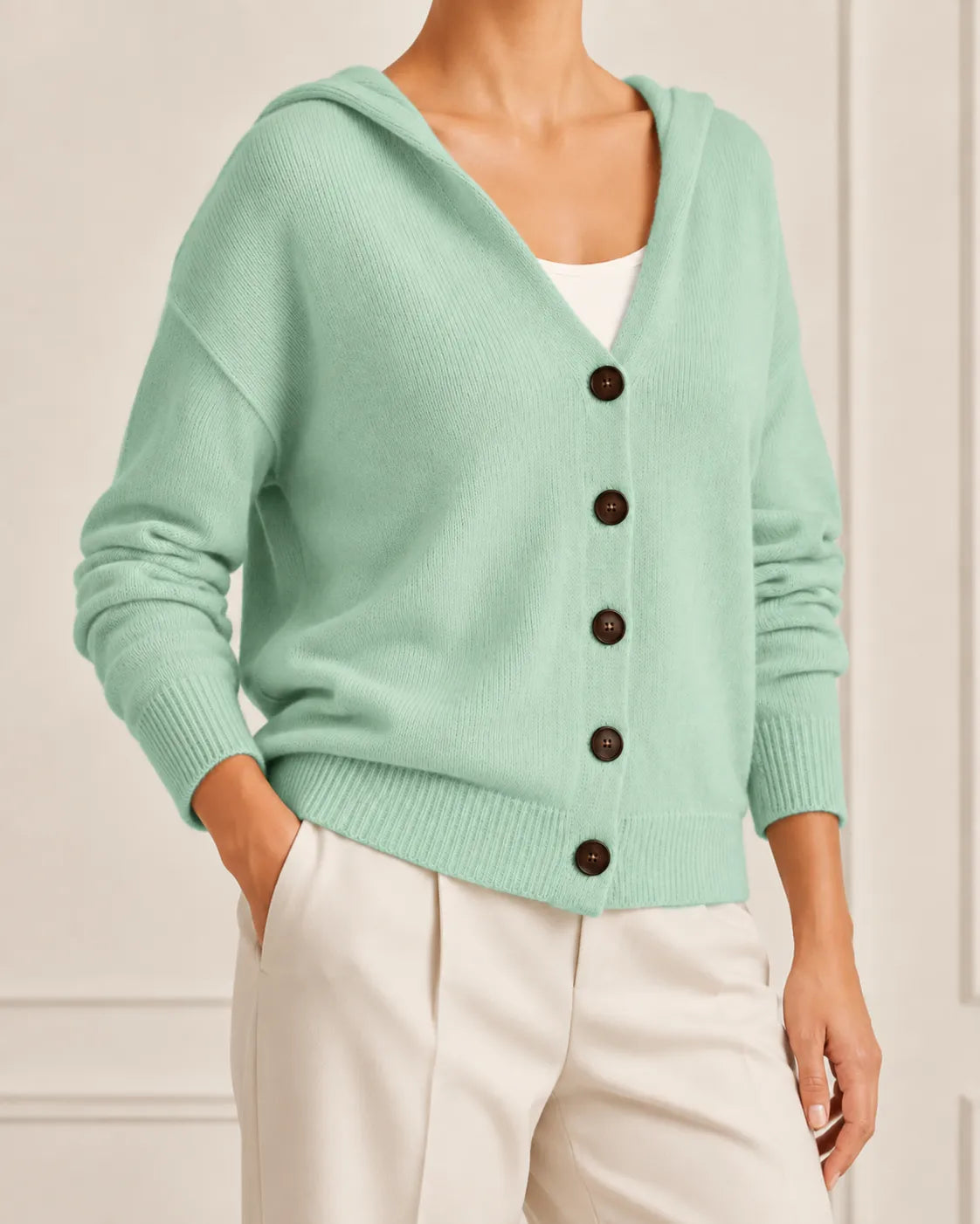 Hooded V-Neck Button Front Knit Cardigan