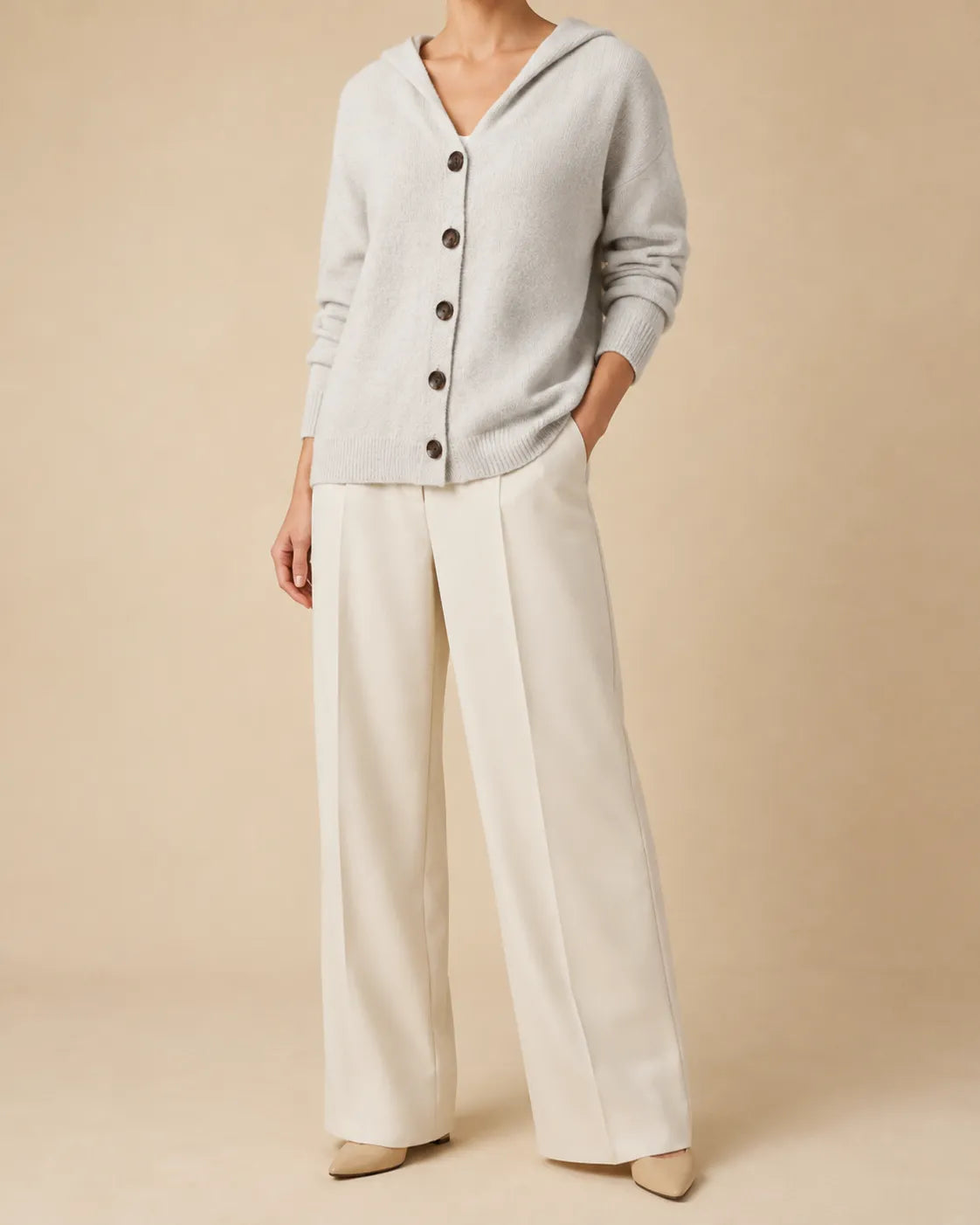 Hooded V-Neck Button Front Knit Cardigan
