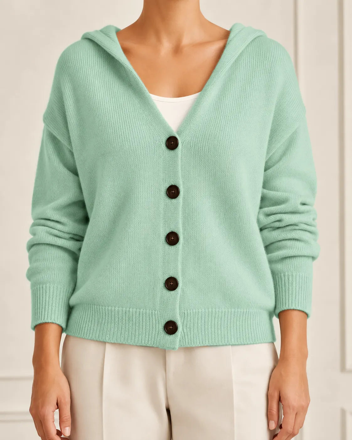 Hooded V-Neck Button Front Knit Cardigan