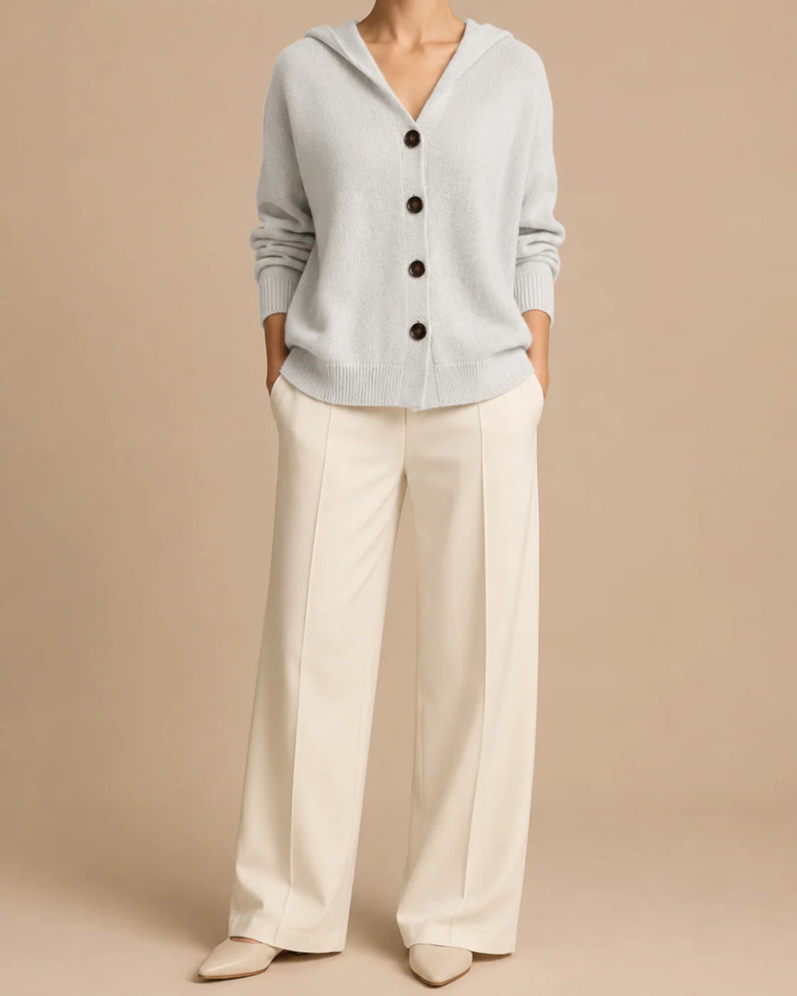 Hooded V-Neck Button Front Knit Cardigan